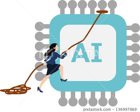 Illustration of a businesswoman using AI 136997869