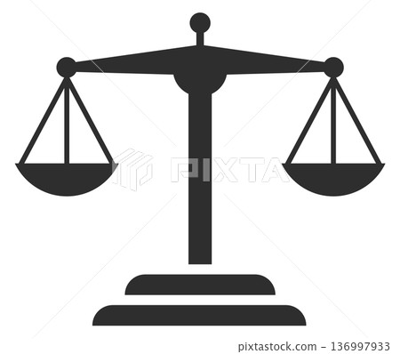 Justice black icon. Old vintage scales symbol Justice black icon. Old vintage scales symbol 136997933