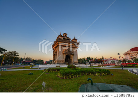 Patuxai Monument at twilight Patuxai Monument at twilight 136997952