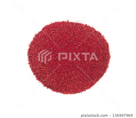 Sumac Powder Isolated, Red Sumach Ground Seasoning, Dry Sumak, Crushed Typhina Seeds Sumac Powder Isolated, Red Sumach Ground Seasoning, Dry Sumak, Crushed Typhina Seeds 136997969