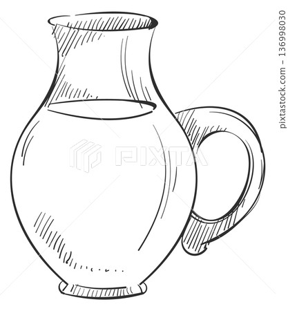 Glass jug doodle. Water or milk pitcher icon Glass jug doodle. Water or milk pitcher icon 136998030