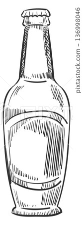 Beer bottle hand drawn icon. Pub drink Beer bottle hand drawn icon. Pub drink 136998046