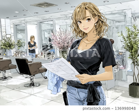 美髮沙龍女造型師為顧客服務 | 現代美容沙龍工作場景 136998048