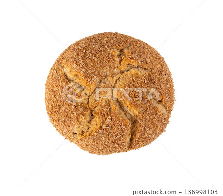 Brown rye bun isolated, round bread Brown rye bun isolated, round bread 136998103