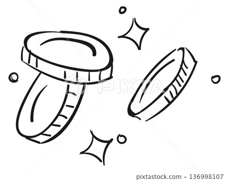 Shining coins doodle. Money symbol. Wealth drawing 136998107