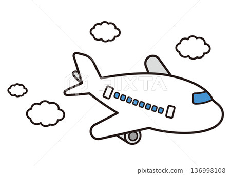 一幅可愛的飛機在天空中飛行的插圖 136998108