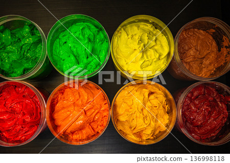 Creative Burst A Top View of Colorful Paint Jars Creative Burst A Top View of Colorful Paint Jars 136998118