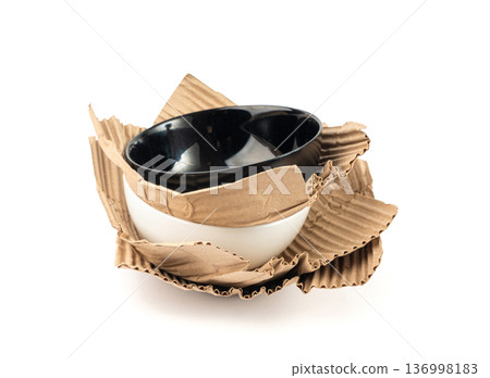 Eco paper packaging texture background, crumpled biodegradable cardboard packing 136998183