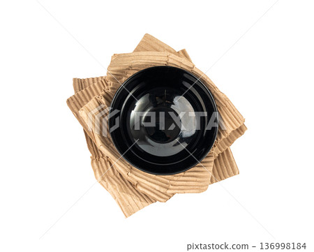 Eco paper packaging texture background, crumpled biodegradable cardboard packing 136998184