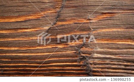 Old wood textured background. Dark driftwood surface, burnt wood brushing, macro brown floor Old wood textured background. Dark driftwood surface, burnt wood brushing, macro brown floor 136998255