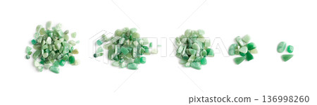 Green quartz pebbles isolated, aventurine polished stones 136998260