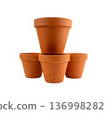 Empty terracotta flower pots, clay garden vase, brown ceramic plant container, garden pottery earthenware 136998282