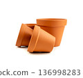 Empty terracotta flower pots, clay garden vase, brown ceramic plant container, garden pottery earthenware 136998283