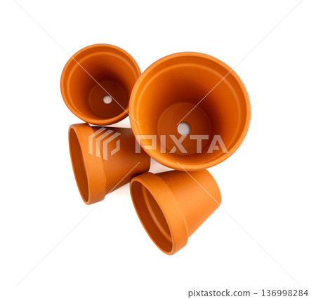 Empty terracotta flower pots, clay garden vase, brown ceramic plant container, garden pottery earthenware Empty terracotta flower pots, clay garden vase, brown ceramic plant container, garden pottery earthenware 136998284