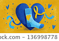 Illustrative postcard for World Down Syndrome Day on March 21 featuring a blue and yellow sock and hearts with ribbons, symbols of hope 136998778