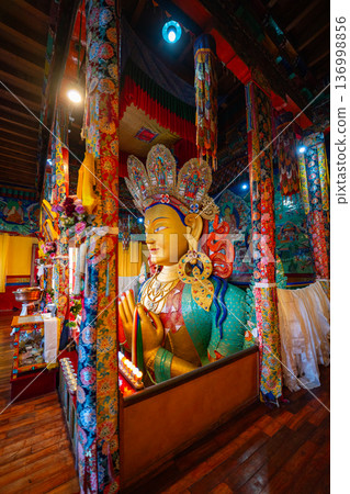 Maitreya Buddha statue in Thiksey Monastery Maitreya Buddha statue in Thiksey Monastery 136998856