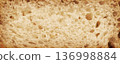 Bread slice macro texture, baked dough pattern. White bread loaf cut close up, wheat toast slice 136998884