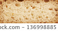 Bread slice macro texture, baked dough pattern. White bread loaf cut close up, wheat toast slice 136998885