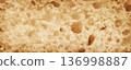 Bread slice macro texture, baked dough pattern. White bread loaf cut close up, wheat toast slice 136998887