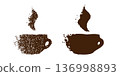 Grunge coffee cup icon. Vintage cafe mug silhouette, retro print poster 136998893
