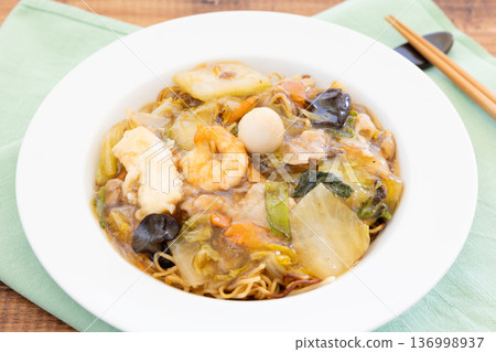 Delicious fried noodles with red bean paste Delicious fried noodles with red bean paste 136998937