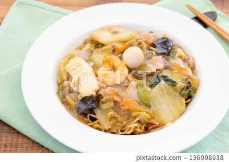 Delicious fried noodles with red bean paste Delicious fried noodles with red bean paste 136998938