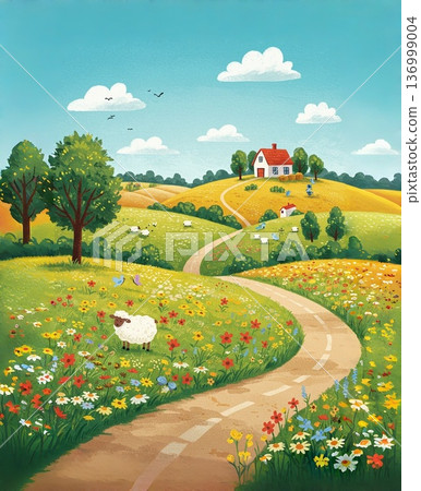 A leisurely walk with sheep A leisurely walk with sheep 136999004