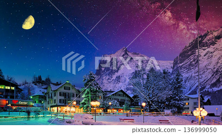 Beautiful night view of Grindelwald in the dead of winter Beautiful night view of Grindelwald in the dead of winter 136999050