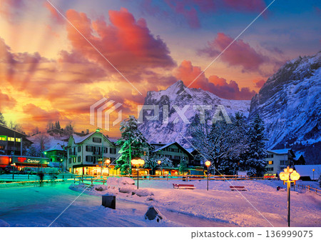 A beautiful sunset in Grindelwald during the dead of winter A beautiful sunset in Grindelwald during the dead of winter 136999075