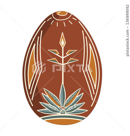 Easter egg decorated with abstract blue agave plant in tribal style. Vector graphic isolated illustration. 136999092