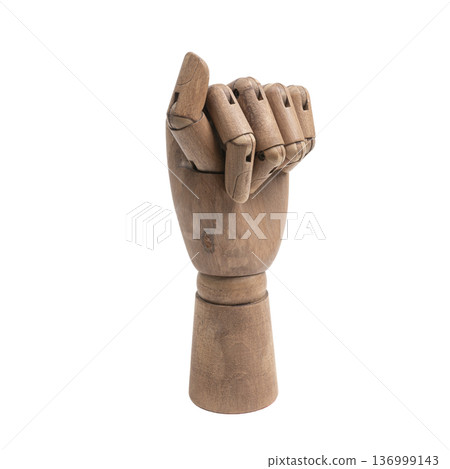 a wooden hand making a closed fist gesture a wooden hand making a closed fist gesture 136999143