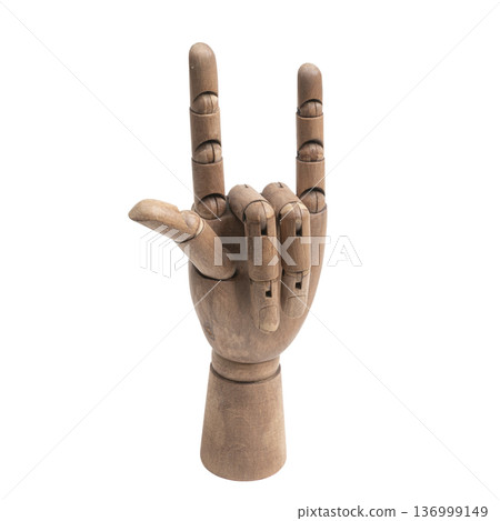 a wooden hand making a gesture a wooden hand making a gesture 136999149