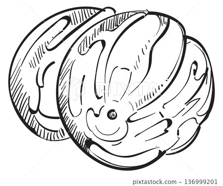 Nutmeg doodle. Hand drawn spice cooking ingredient 136999201