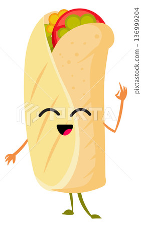 Burrito cartoon character. Happy street food icon Burrito cartoon character. Happy street food icon 136999204