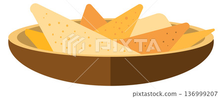 Mexican corn chips. Nachos plate cartoon icon 136999207