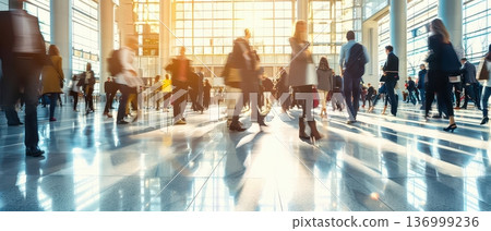 Wide angle shot of people networking in conference hall Wide angle shot of people networking in conference hall 136999236
