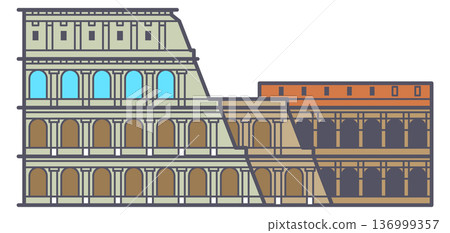 Coliseum color icon. European travel line logo Coliseum color icon. European travel line logo 136999357