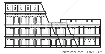 Ancient roman arena line icon. Antique landmark 136999374