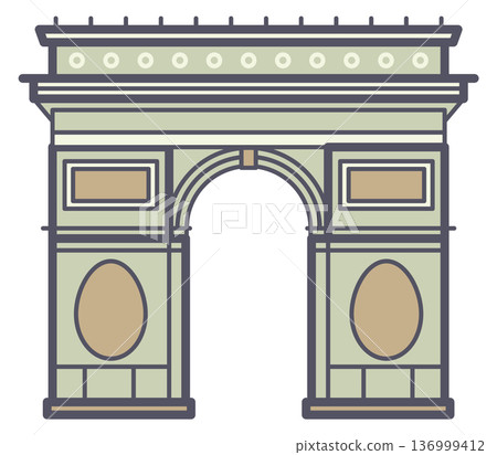French arch. Historic culture landmark color icon 136999412