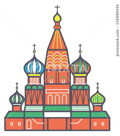 Russian temple icon. Moscow architecture. Travel landmark 136999444