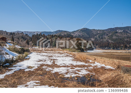 滋賀縣長濱市長原町琵琶湖早春鄉村景色 136999486