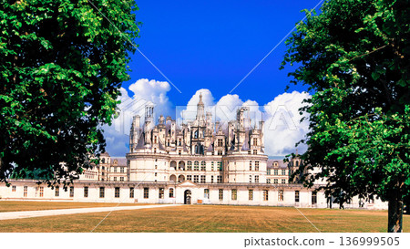 Spectacular views of Chambord Castle, an ancient castle in the Loire Spectacular views of Chambord Castle, an ancient castle in the Loire 136999505