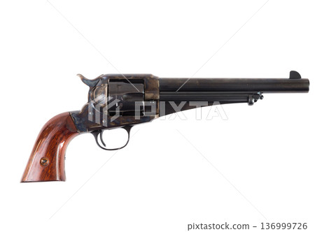 Old western era revolver on white background Old western era revolver on white background 136999726