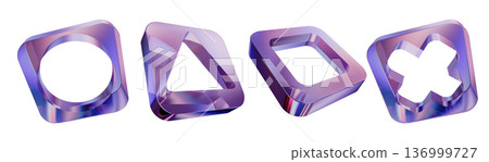 3D crystal controller buttons, acrylic purple transparent game objects futuristic abstract shape set 3D crystal controller buttons, acrylic purple transparent game objects futuristic abstract shape set 136999727