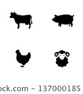 Meat ingredients icon set (beef, pork, chicken, lamb) monochrome silhouette 137000185