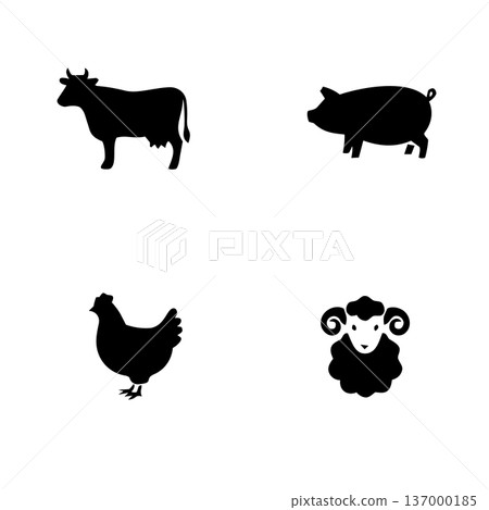 肉類食材圖示集(牛肉、豬肉、雞肉、羊肉)單色輪廓 肉類食材圖示集(牛肉、豬肉、雞肉、羊肉)單色輪廓 137000185