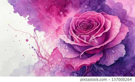 Vivid abstract watercolor drips bright magenta flowing into electric 137000264