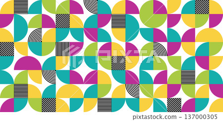 Modern graphic mosaic in turquoise and purple tones with abstract circle segments. Modern graphic mosaic in turquoise and purple tones with abstract circle segments. 137000305