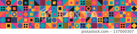 Multicolor geometric mosaic with abstract shapes, diamonds and dots in modern style. Eps 10 Multicolor geometric mosaic with abstract shapes, diamonds and dots in modern style. Eps 10 137000307