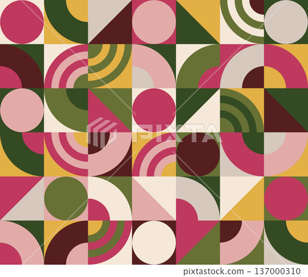Abstract geometric composition in deep wine, olive and ochre tones. Eps 10 137000310